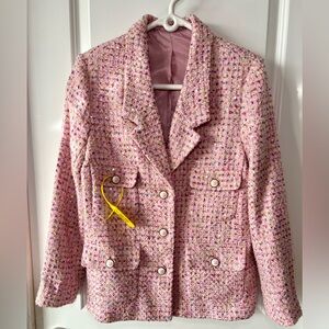 Women's Pink Tweed Blazer - Chic Suit Jacket